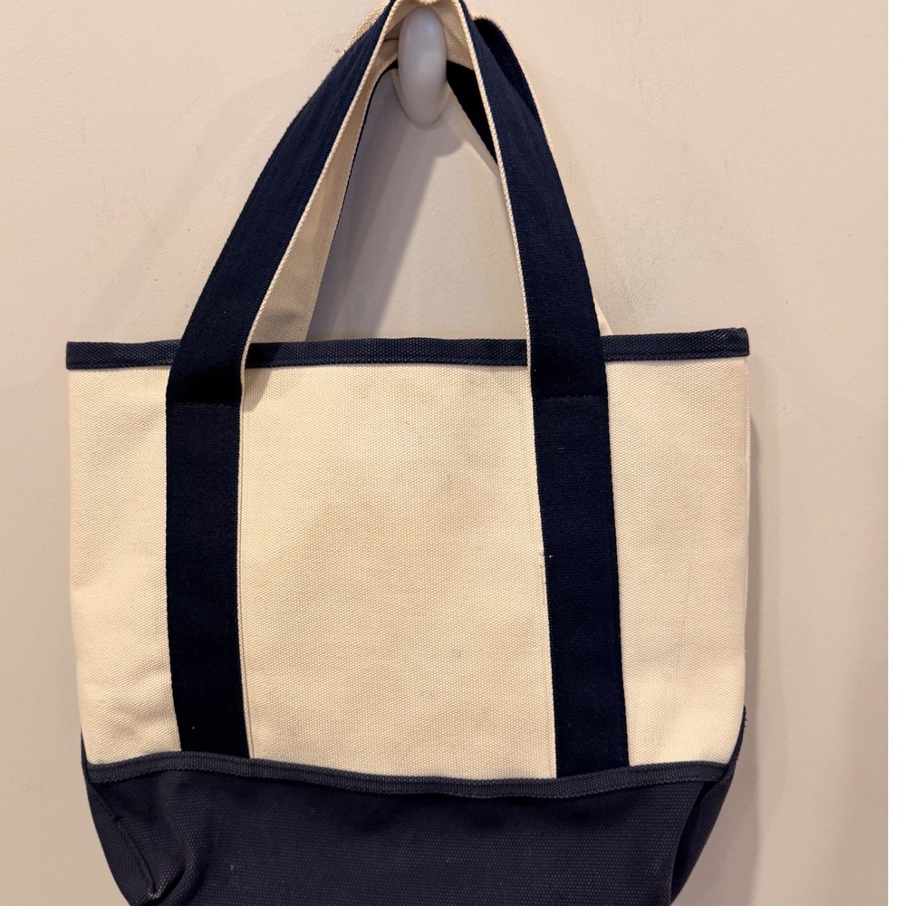 Pottery Barn Kids Canvas Tote Bag Navy Blue Cream Cotton Beach Bag